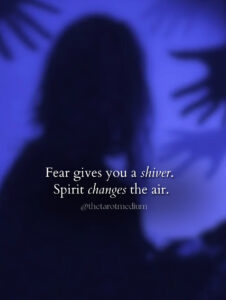 Fear gives you a shiver. Spirit changes the air. Quote explaining the difference between goosebumps and a spirit presence, from a psychic medium.